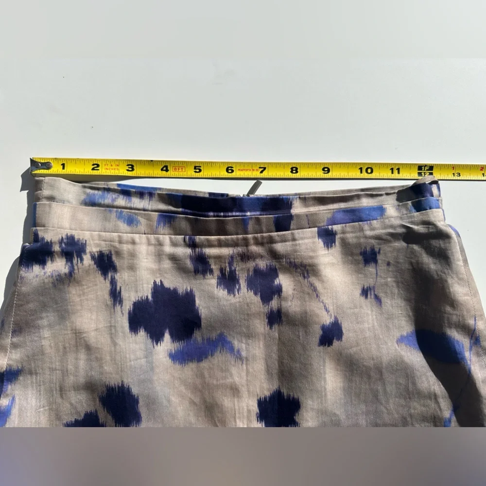 BOSS Satin Layered Blue and Greige Floral Pencil Skirt, 0